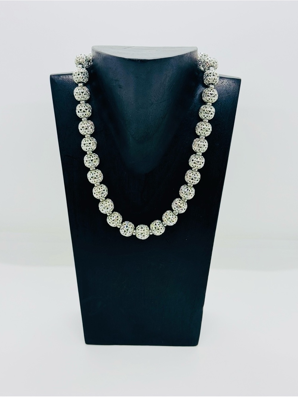 Vintage Monet Silver Filigree Orb Bead Necklace